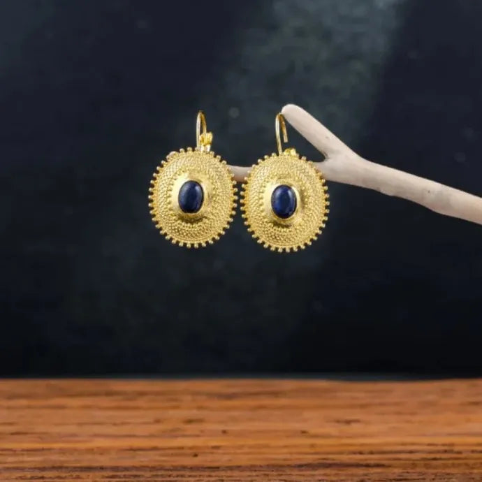 Fashion Women's Lapis Lazuli Drop Earrings Gold Leverback Zinc Alloy Gift