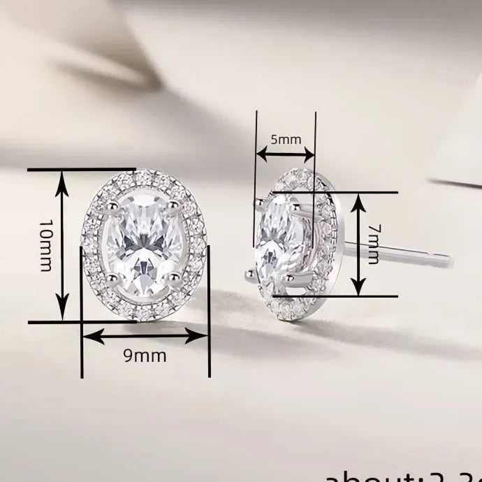 Oval Cubic Zirconia Stud Earrings Copper Alloy Geometric Sparkling Jewelry