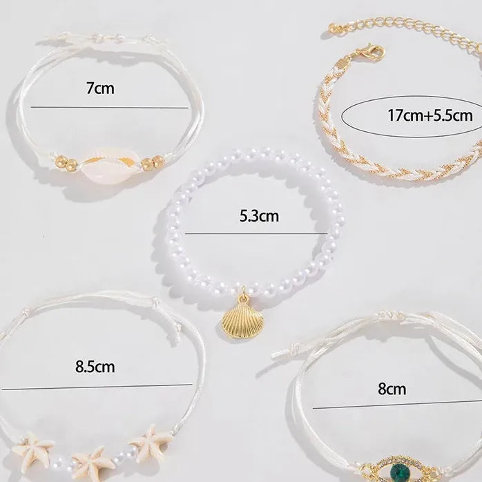 5Pcs Bohemian Starfish Shell Beaded Bracelets for Women Girls Jewelry Set