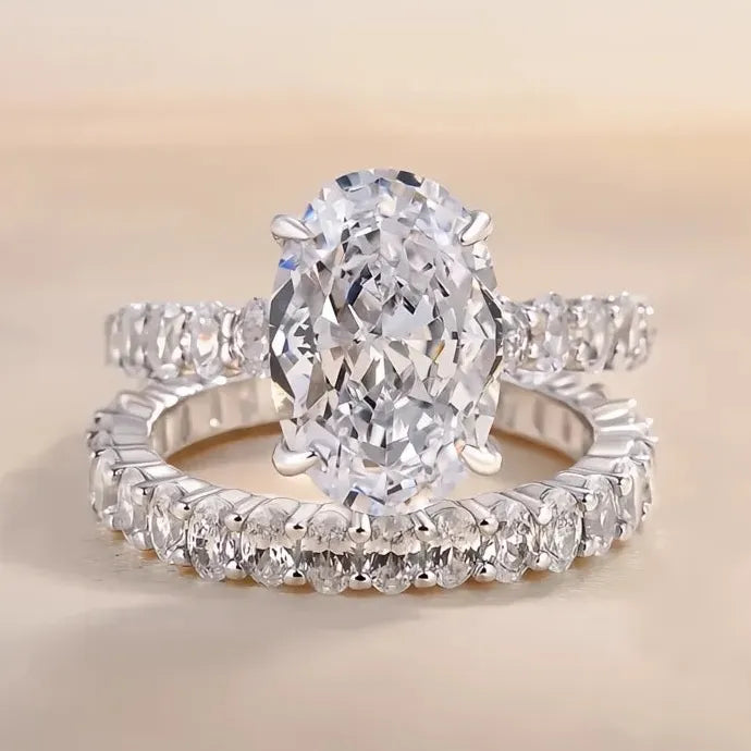 Oval Cubic Zirconia Promise Rings for Women Wedding Jewelry Brass Bridal Set