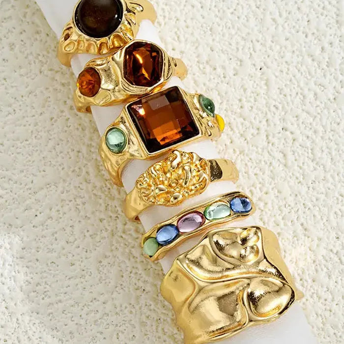 6Pcs Unisex Punk Gothic Geometric Crystal Metal Rings Durable Fashion Jewelry