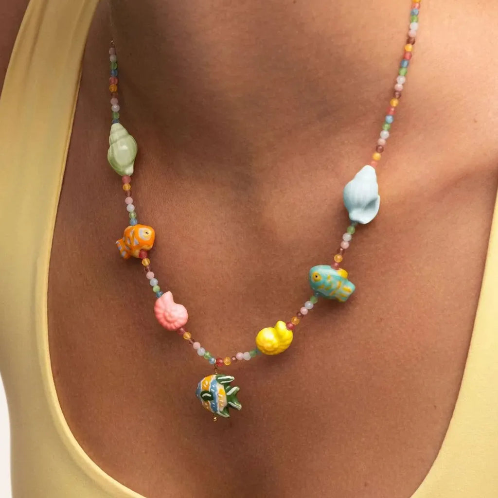 Ocean Series Conch Small Fish Shell Necklace Women Girls Handmade Beaded Choker