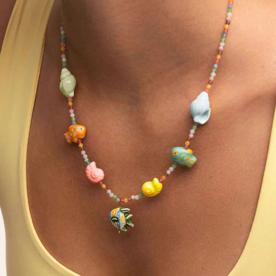 Ocean Series Conch Small Fish Shell Necklace Women Girls Handmade Beaded Choker