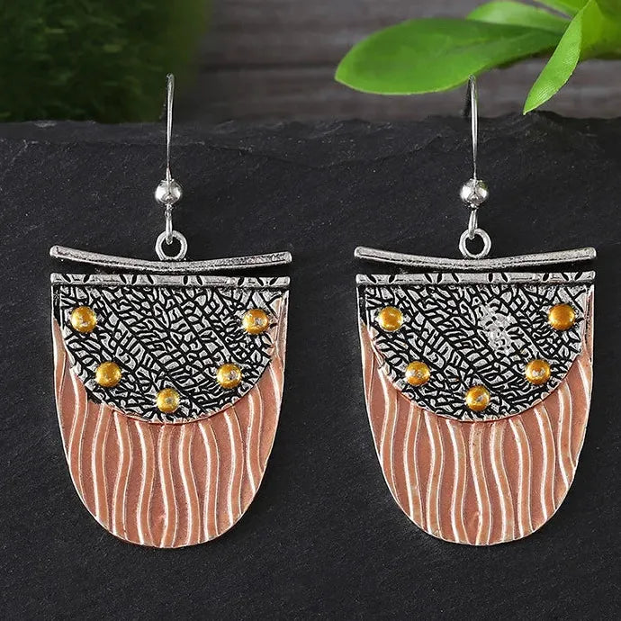 Vintage Geometric Bohemian Metal Carved Drop Earrings for Women Parties Engagements