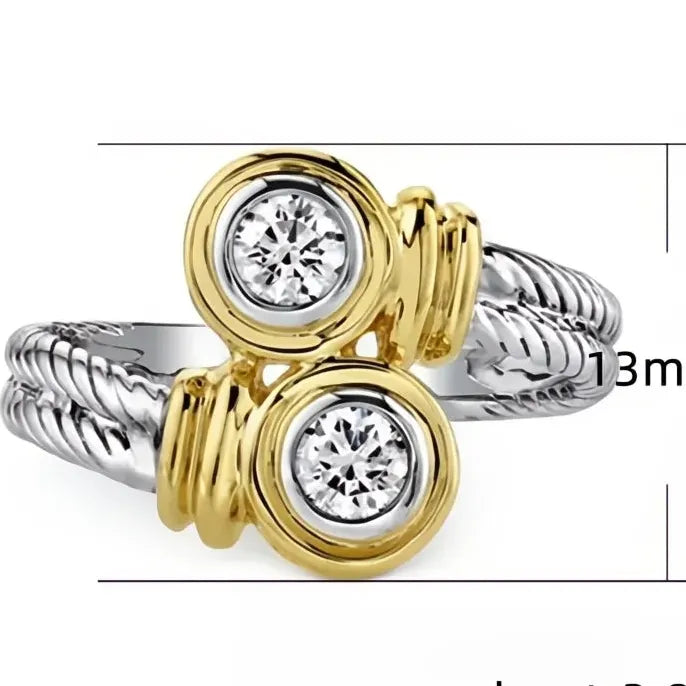 Women’s Brass Geometric Ring with Cubic Zirconia Inlay Fashion Jewelry