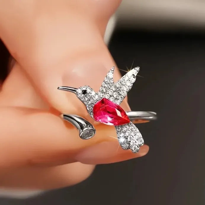 Bird Cocktail Ring for Women with Shiny Cubic Zirconia Brass Jewelry