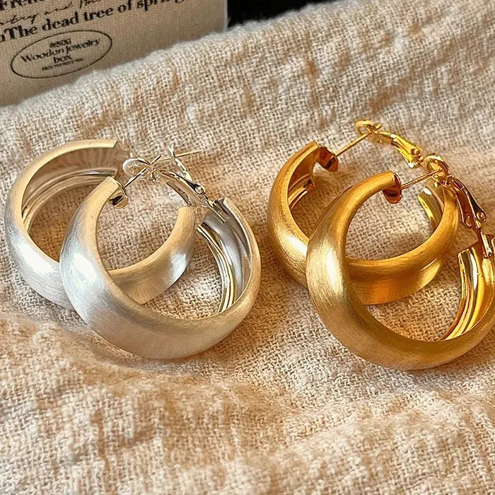 Large Luxury Copper Geometric Matte Hoop Earrings for Women