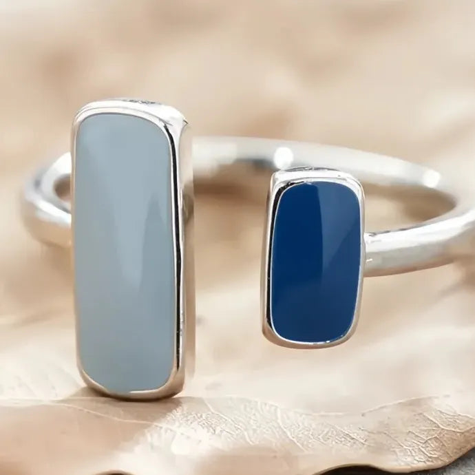 Blue Enamel Silver Color Women’s Geometric Fashion Ring Brass Epoxy Coated