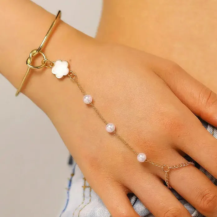 Bohemian Simulated Pearl Beaded Bracelet for Women Vintage Flower Jewelry Gift
