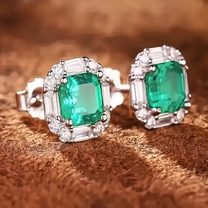 Green Geometric Cubic Zirconia Stud Earrings for Women in Copper Alloy Jewelry