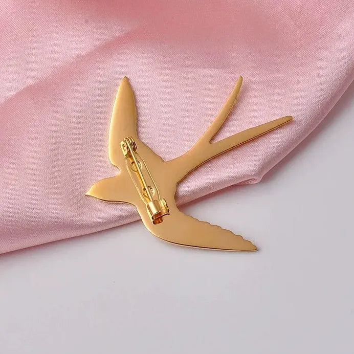 Stainless Steel Swallow Brooch Pin Unisex Punk Geometric Animal Gift