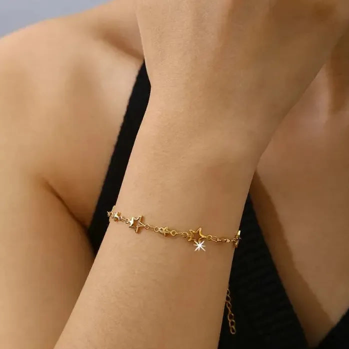Gold Stainless Steel Star Tennis Chain Bracelet for Women Waterproof Jewelry Gift