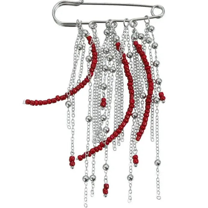 Retro Red Beaded Tassel Punk Brooch Pin Zinc Alloy Metal Jewelry