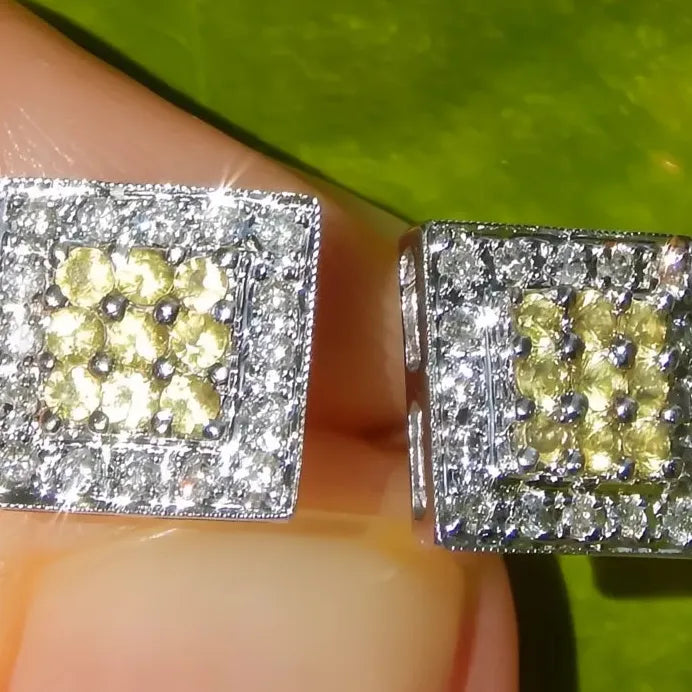 Elegant Square Women Stud Earrings Yellow White CZ Copper Alloy Jewelry
