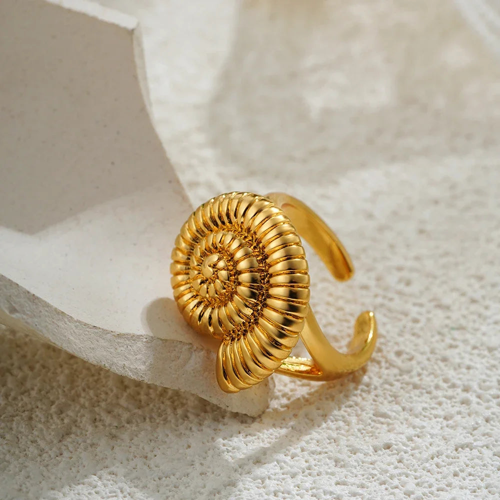 18K Gold Plated 316L Stainless Steel Seashell Scallop Chunky Ring Retro Jewelry