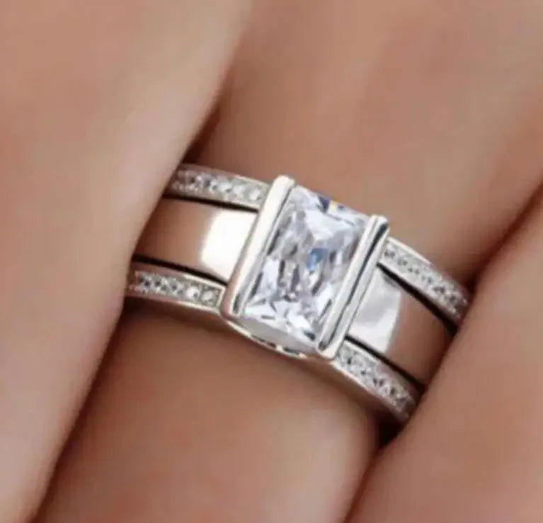 3Pcs Women’s Silver Rhinestone Rings Zinc Alloy Party Gift Jewelry