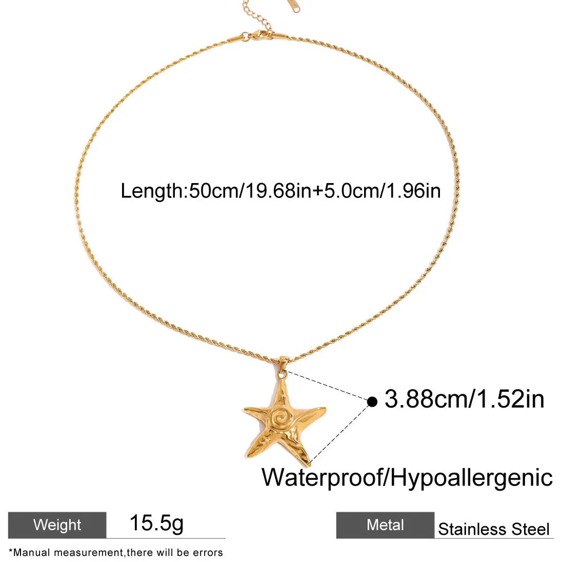Stainless Steel Punk Lava Starfish Pendant Necklace Gothic Choker Gift Women