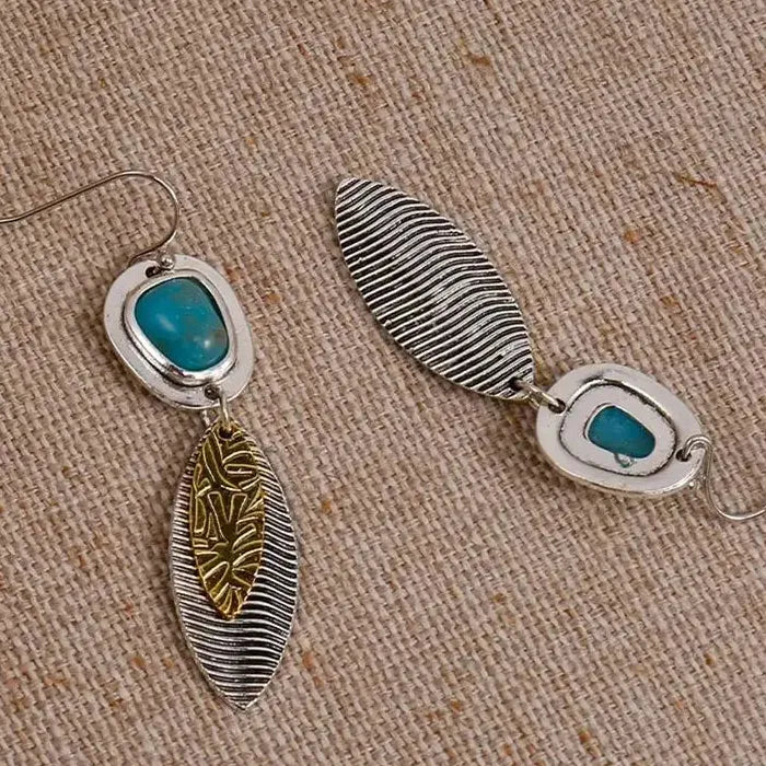Vintage Bohemian Zinc Alloy Earrings Blue Stone Tassel Pendant Jewelry for Women