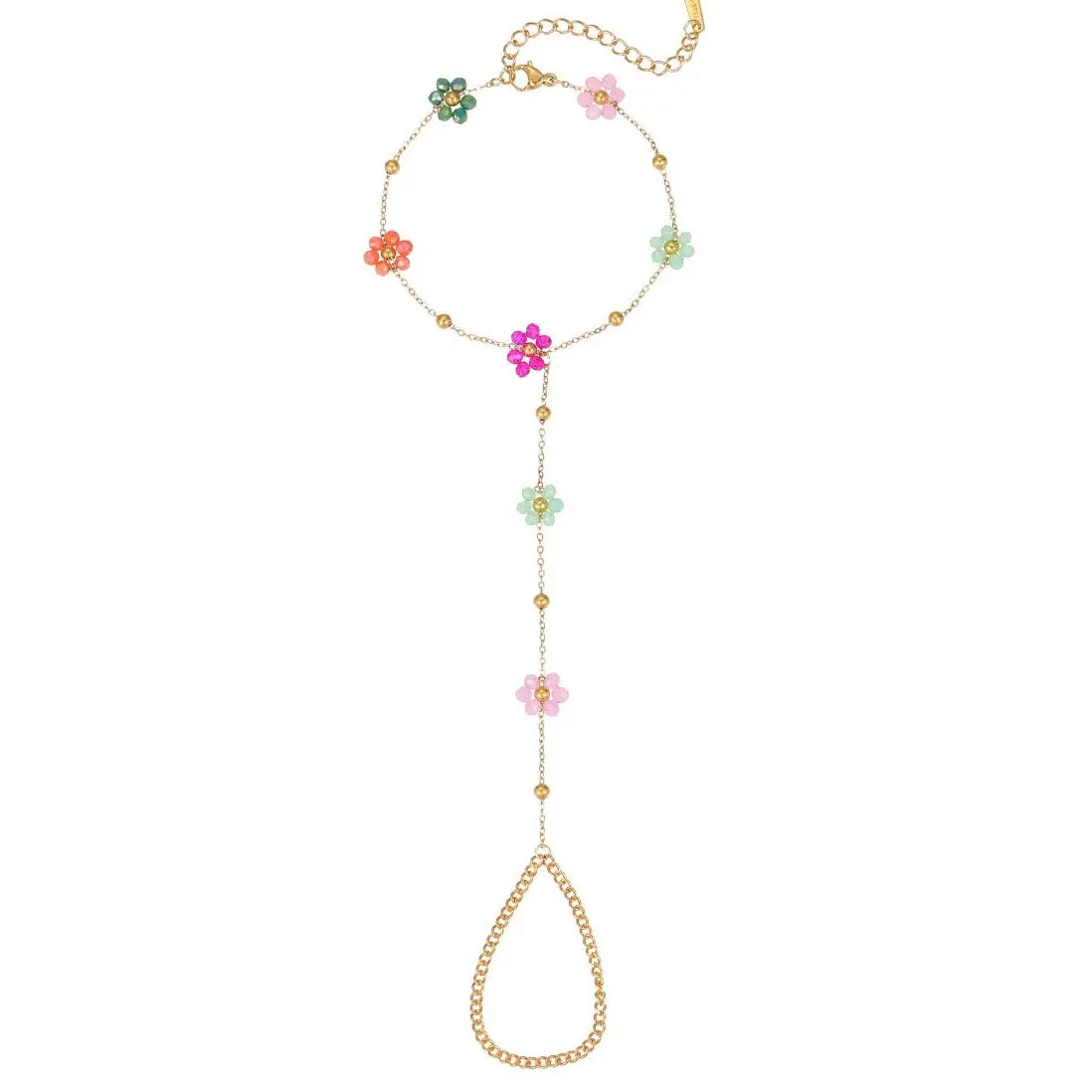 Acrylic Colored Flower Chain Bracelet and Connected Fingers Waterproof Jewelry Ballpoint