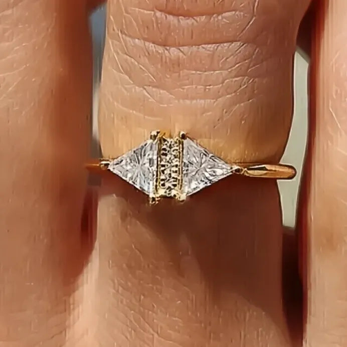 Elegant Triangle Cubic Zirconia Women’s Gold Color Wedding Band Ring