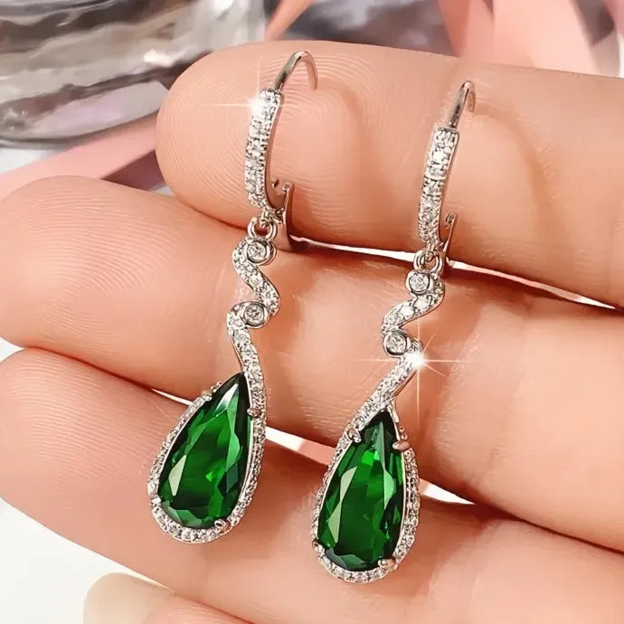 Luxury Pear Green Geometric Copper Alloy Cubic Zirconia Earrings for Wedding Party