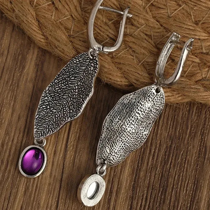 Vintage Bohemian Purple Crystal Drop Pendant Earrings for Women Jewelry Gift