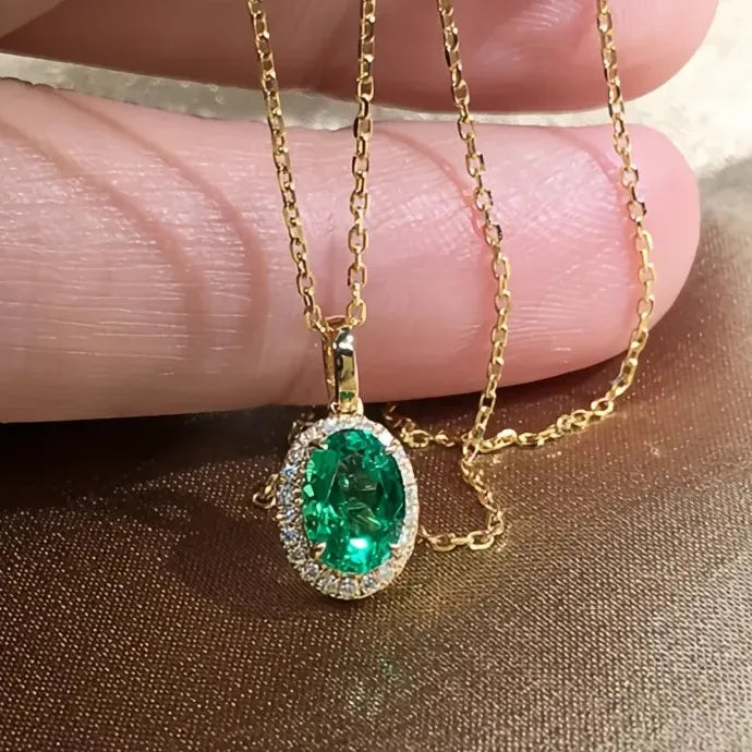 Oval Green CZ Cubic Zirconia Pendant Necklace for Women Wedding Gift