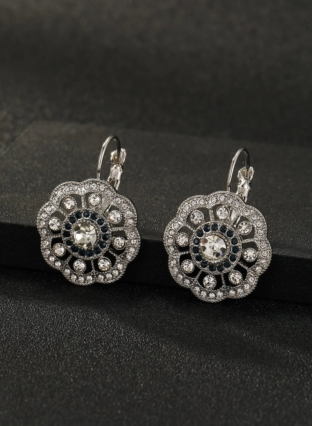 Flower Inlay Rhinestone Dangle Earrings for Women Zinc Alloy Fashion Jewelry