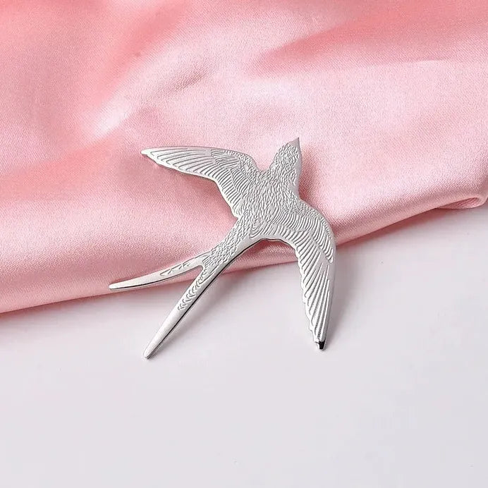 Stainless Steel Swallow Brooch Pin Unisex Punk Geometric Animal Gift