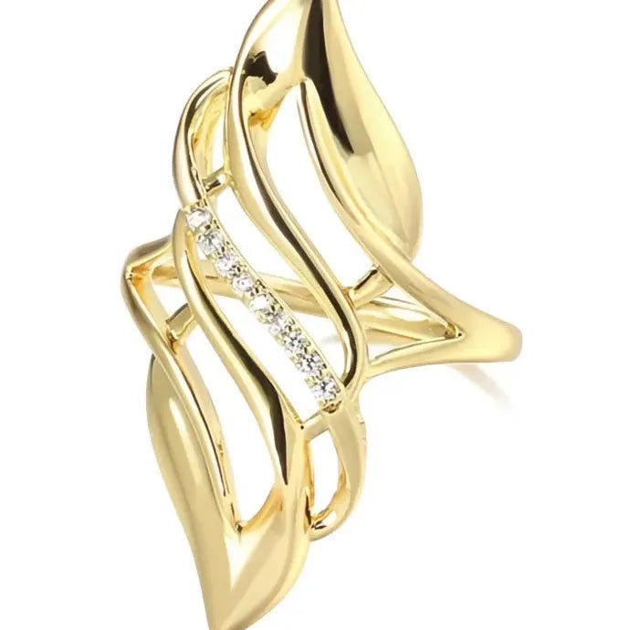 Geometric Hollow Out Brass Wedding Band Ring for Women Luxury Cubic Zirconia