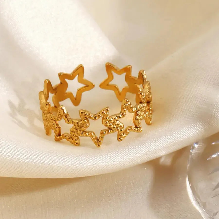 Vintage Adjustable Stainless Steel Hollow Pentagram Star Ring for Women Jewelry