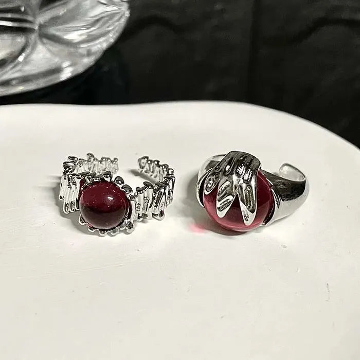 Punk Gothic Red Crystal Heart Mood Tracker Ring for Women Fashion Jewelry