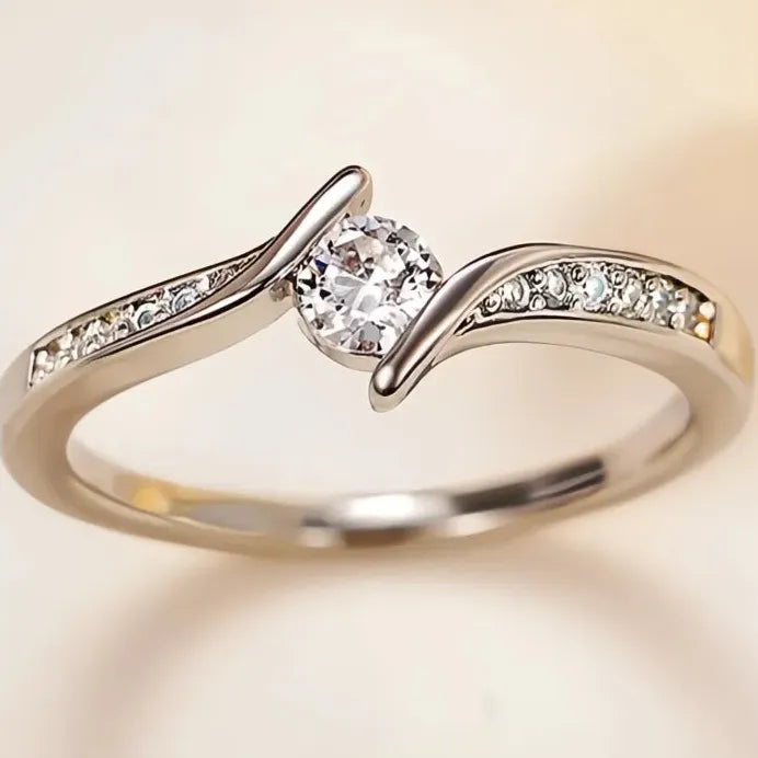 Geometric Cubic Zirconia Ring for Women Wedding Engagement Elegant