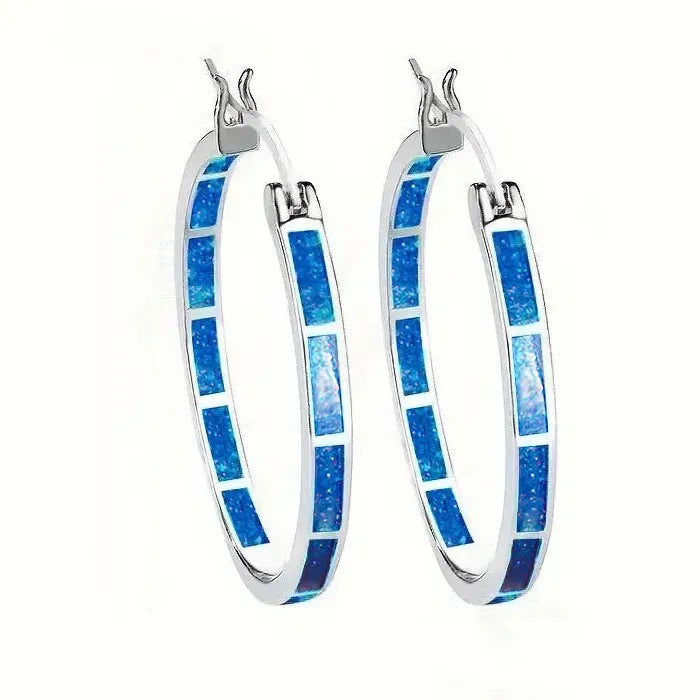 Big White and Blue Epoxy Resin Round Earrings for Women Brides, Copper Jewelry