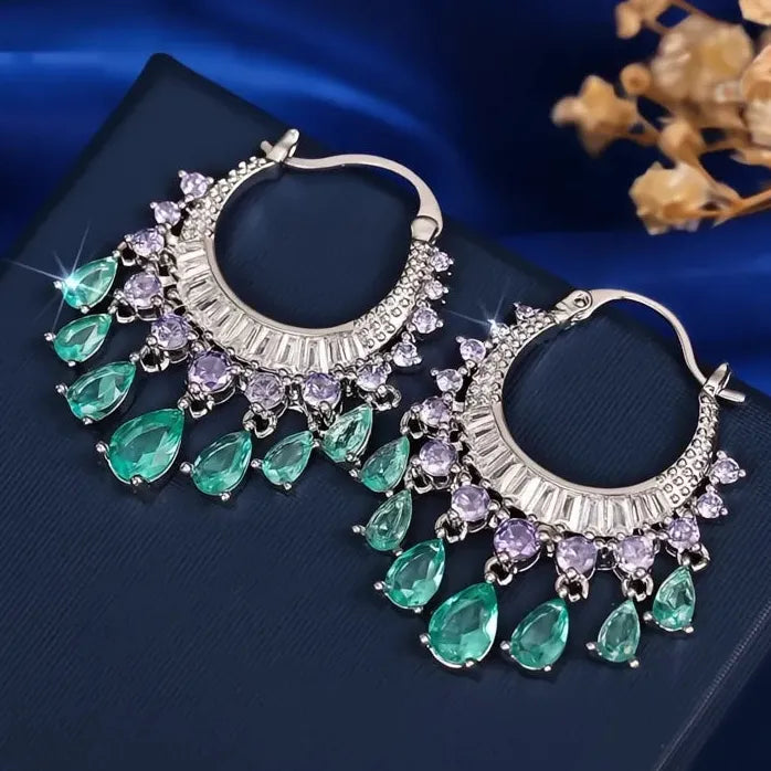 Romantic Geometric Tassel Dangle Earrings for Women Crystal CZ Brass Gift