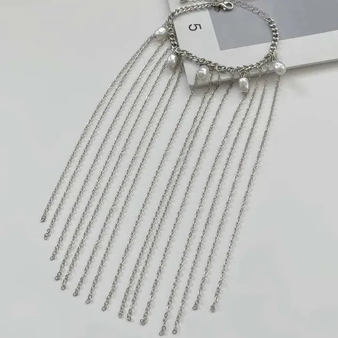 Imitation Pearl Long Tassel Hand Chain Bracelet Women Metal Charm Jewelry Gift