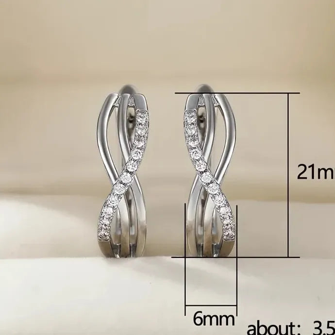 Silver Copper Alloy Cross Hoop Earrings with White CZ Stone 2022