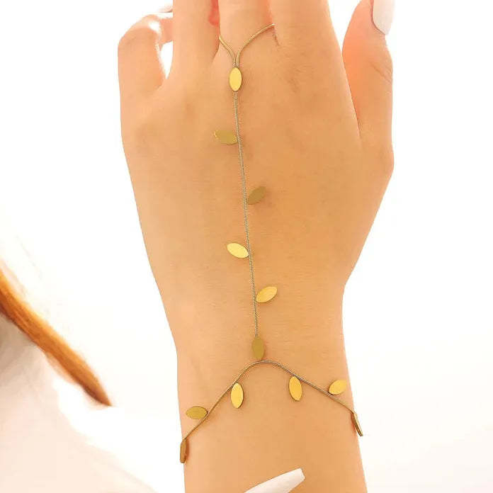 Stainless Steel Leaf & Geometric Bracelet Necklace Set for Women Gift