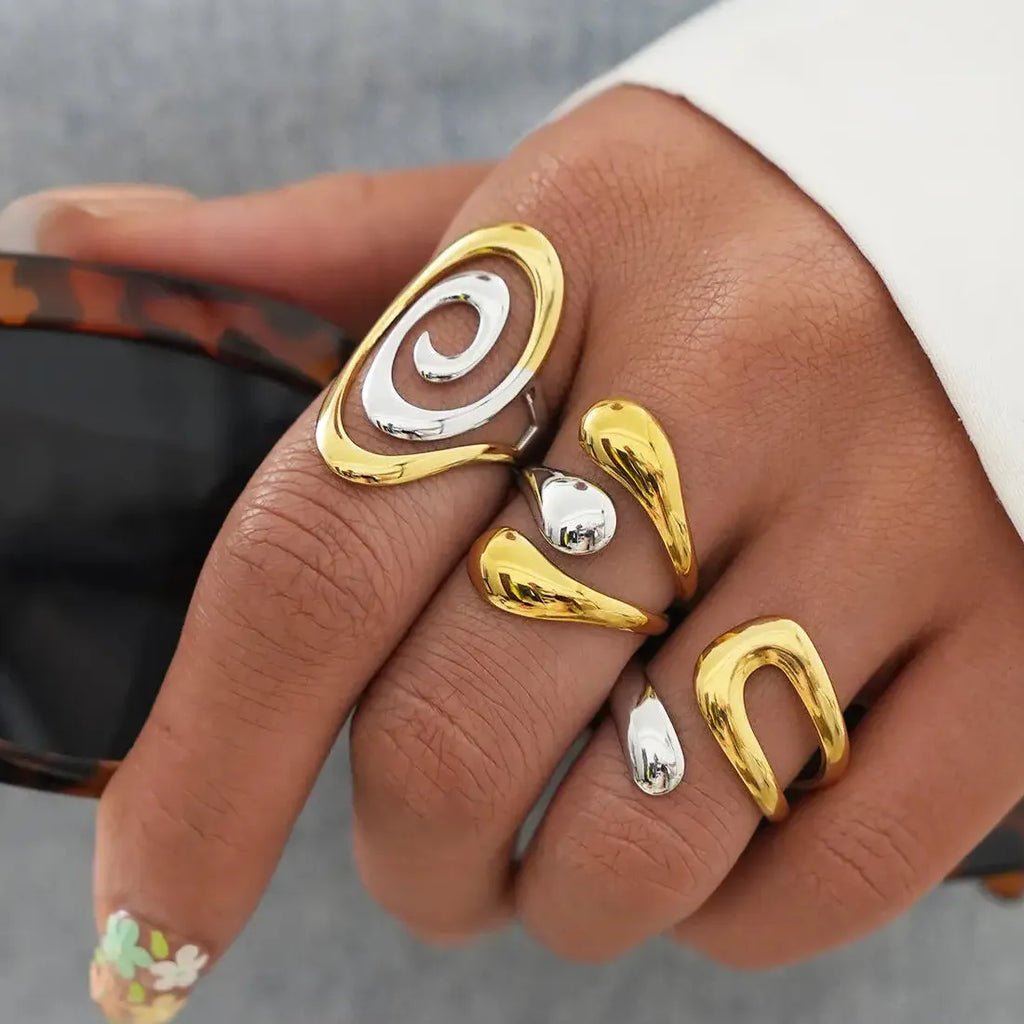 Stainless Steel Women’s Rings Gold Silver Irregular Line Classic Wedding Jewelry Gift