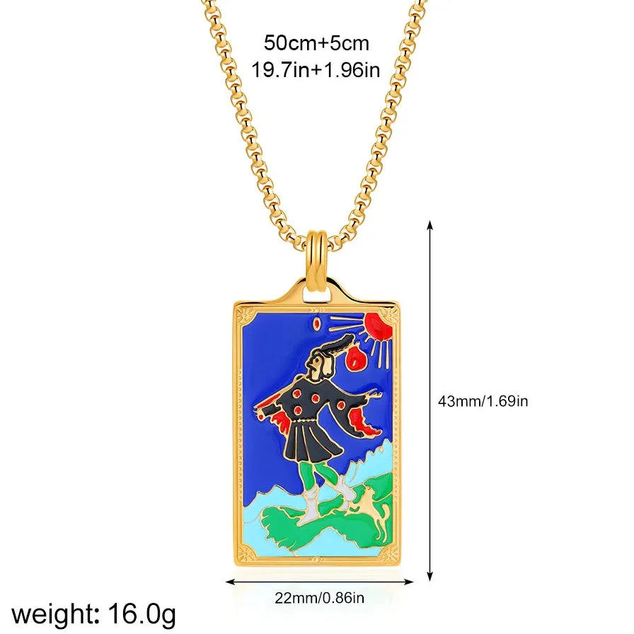 Vintage Gold Plated Stainless Steel Tarot Card Pendant Necklace for Women Punk