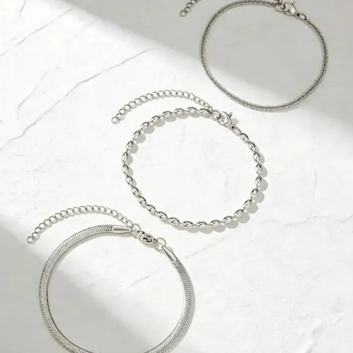 3Pcs Titanium Steel Stainless Steel Cuban Beaded Bracelets for Women Men