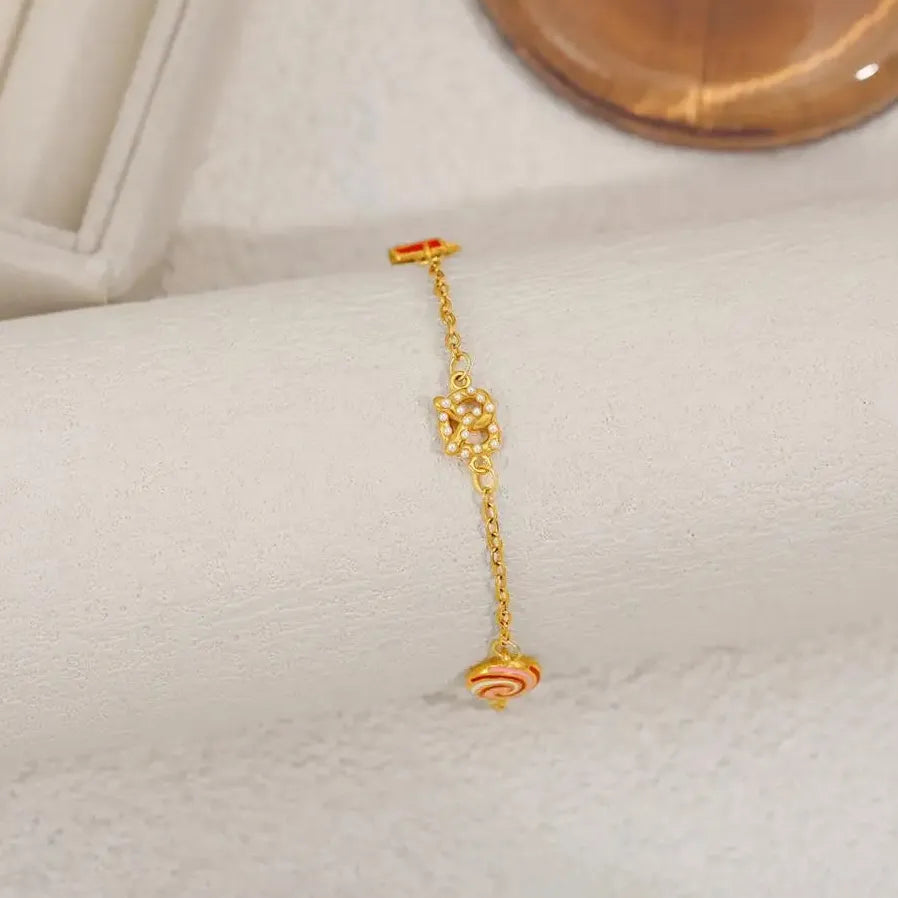 Delicate Candy Love Heart Charm Bracelet for Women 18K Gold Plated Pearl Bangle Jewelry