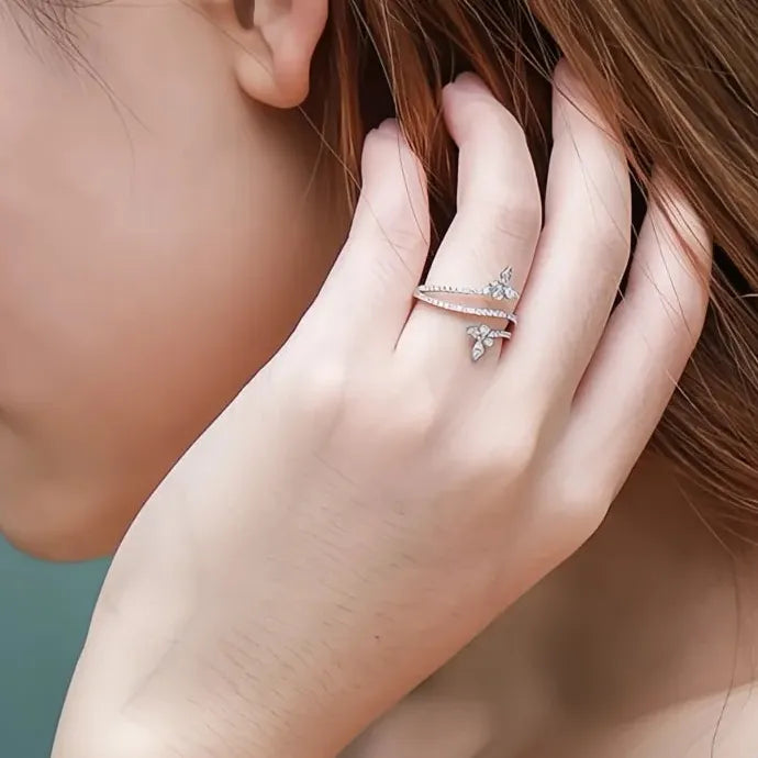 Delicate Silver Butterfly Brass Ring with Cubic Zirconia for Women Wedding Party Jewelry