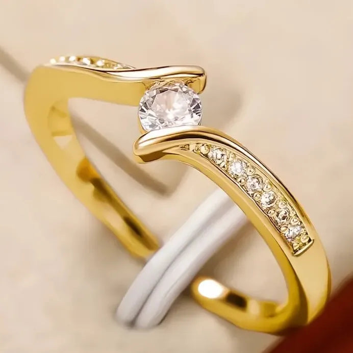 Geometric Cubic Zirconia Ring for Women Wedding Engagement Elegant