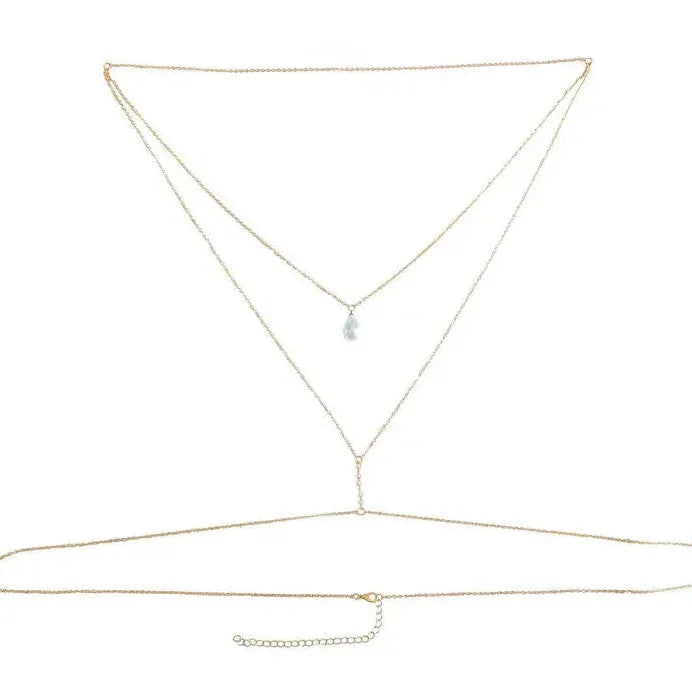 Boho Multi Layer Pearl Pendant Back Chains Beach Body Jewelry for Women