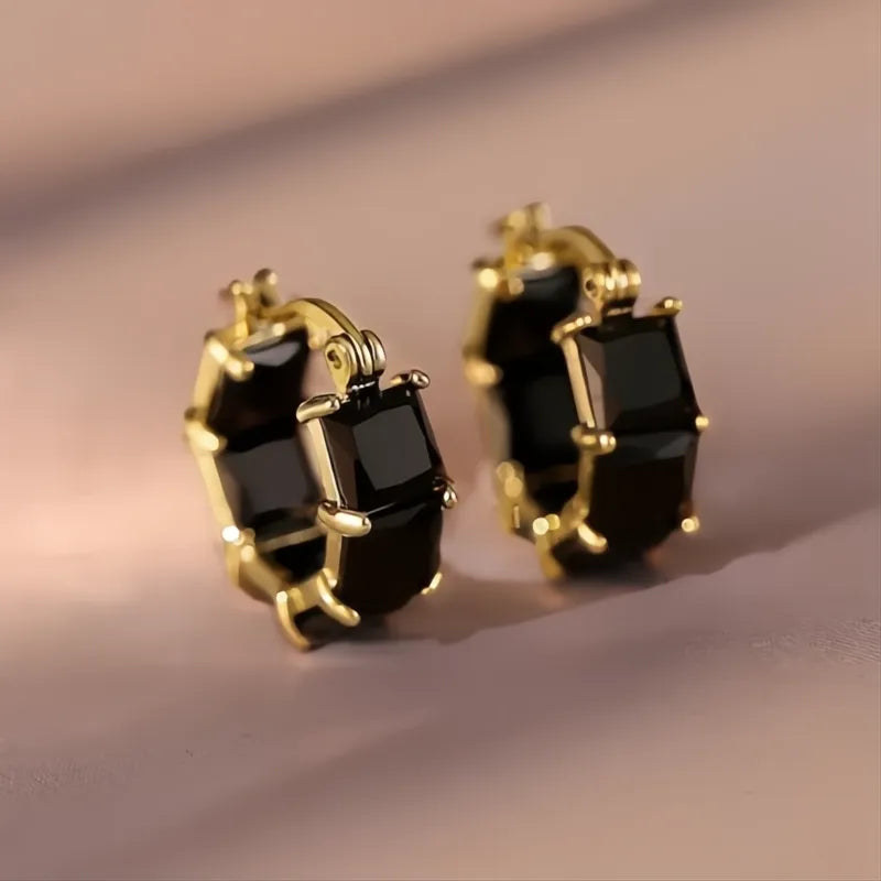 Princess Square White Black Cubic Zirconia Hoop Earrings for Women Elegant Wedding Jewelry