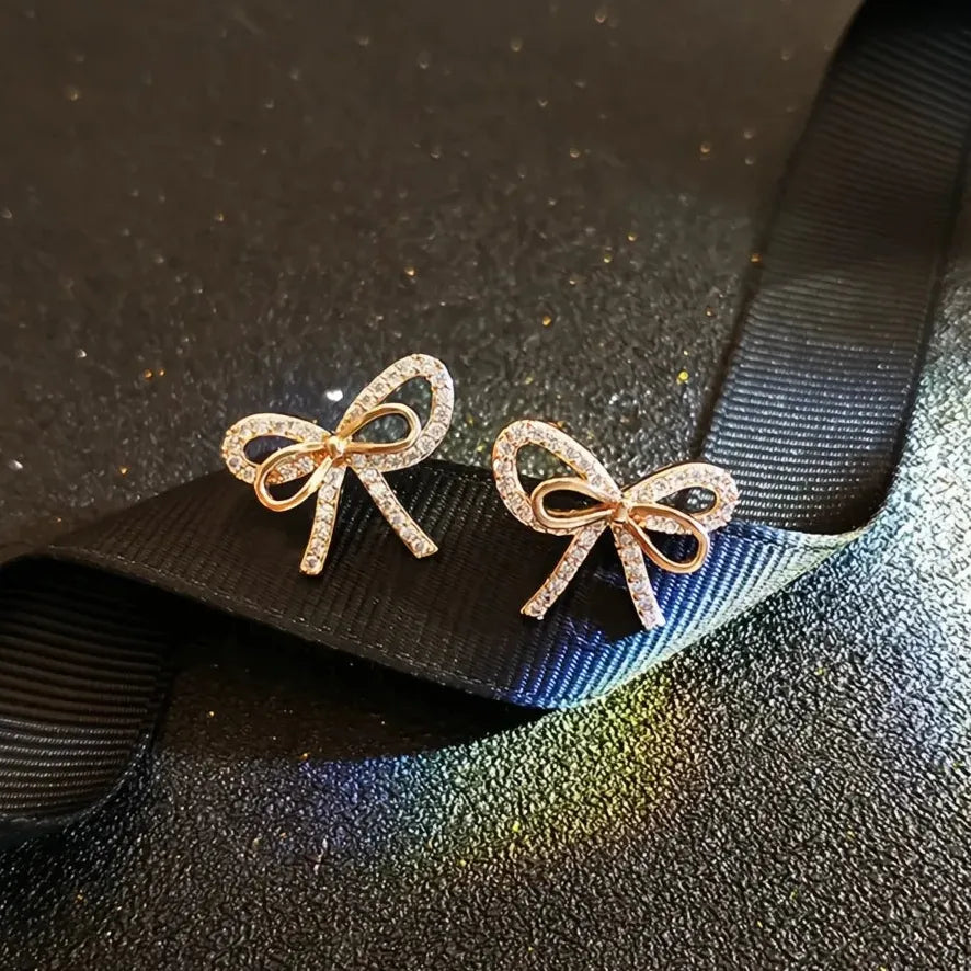Gold Geometric Copper Alloy Stud Earrings with Cubic Zirconia – Luxury Gift