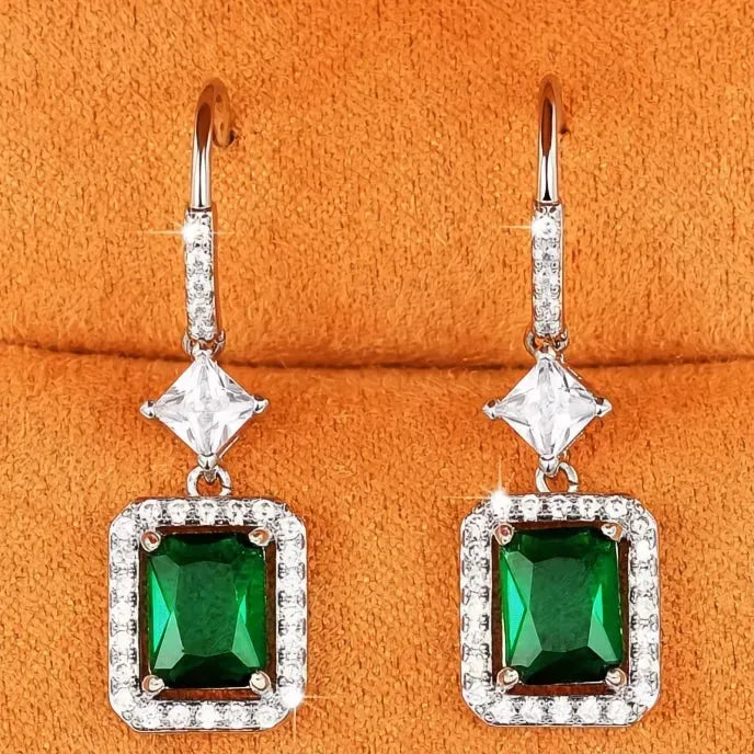 Green Cubic Zirconia Geometric Drop Earrings for Women Copper Alloy Jewelry
