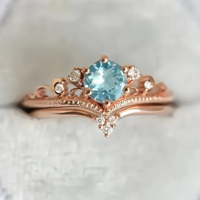 Luxury Blue Cubic Zirconia Women's Wedding & Engagement Ring Set