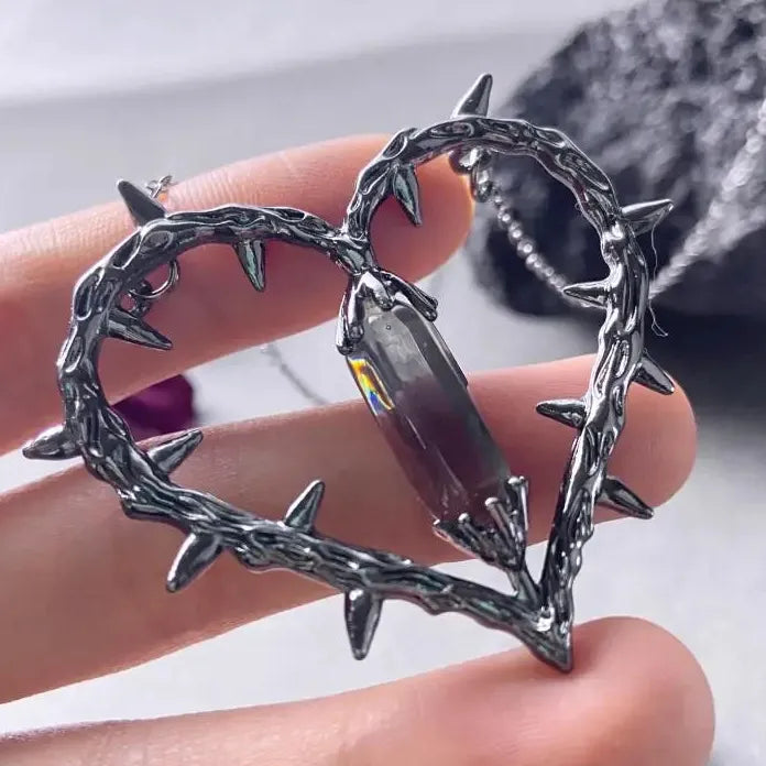 Vintage Thorn Heart Crystal Pendant Necklace Gothic Jewelry Gift for Men Women